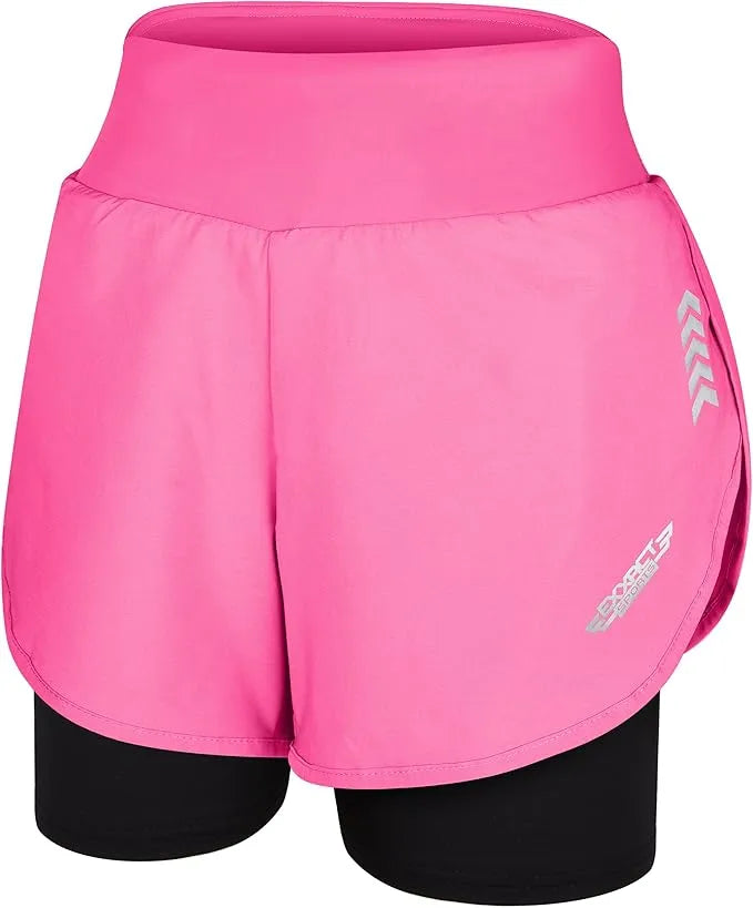 Women's 2 in 1 Athletic Shorts with Compression Liner Pink