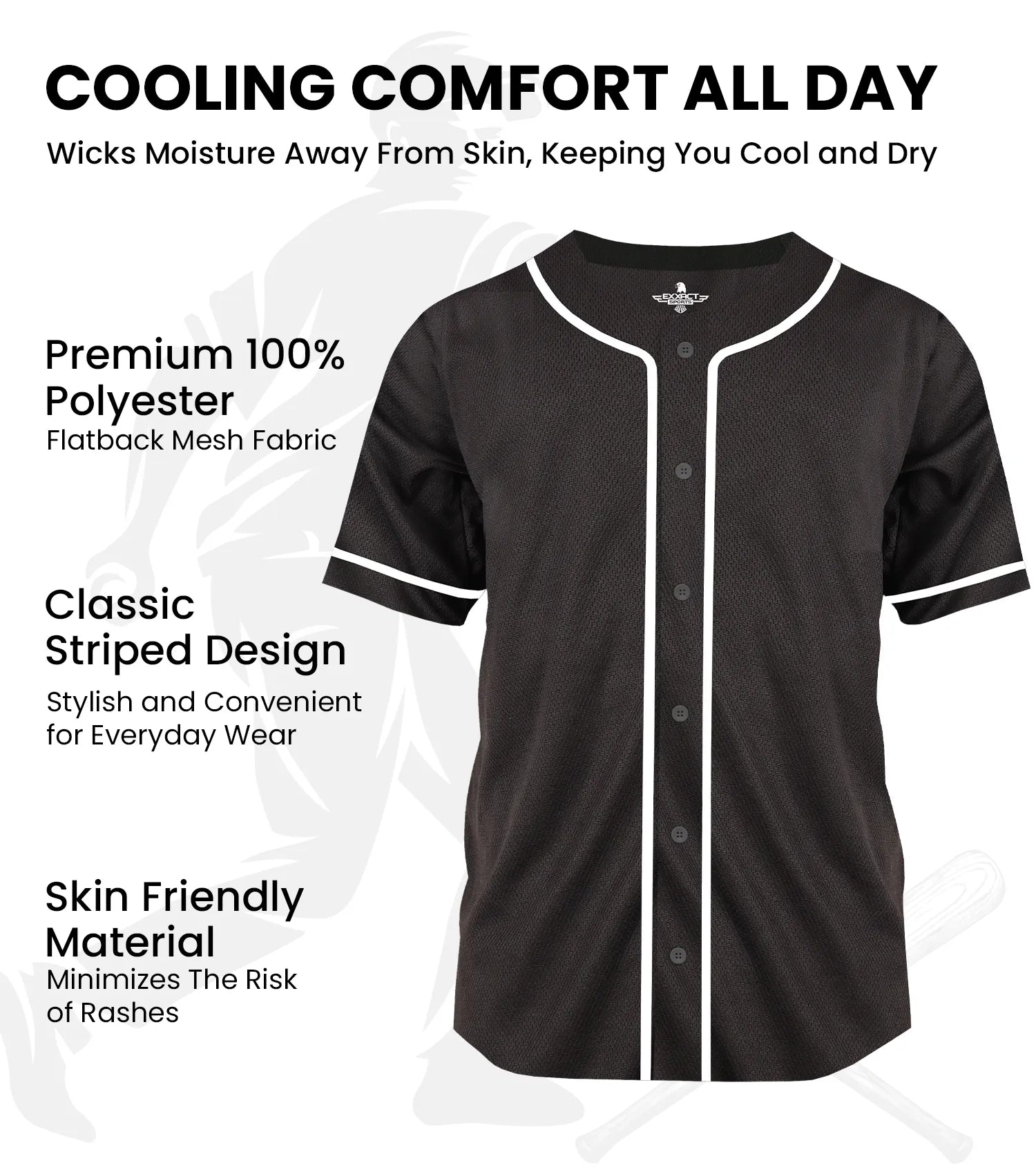 Baseball Jersey for Men and Women, Button Down Plain Jersey (Black)