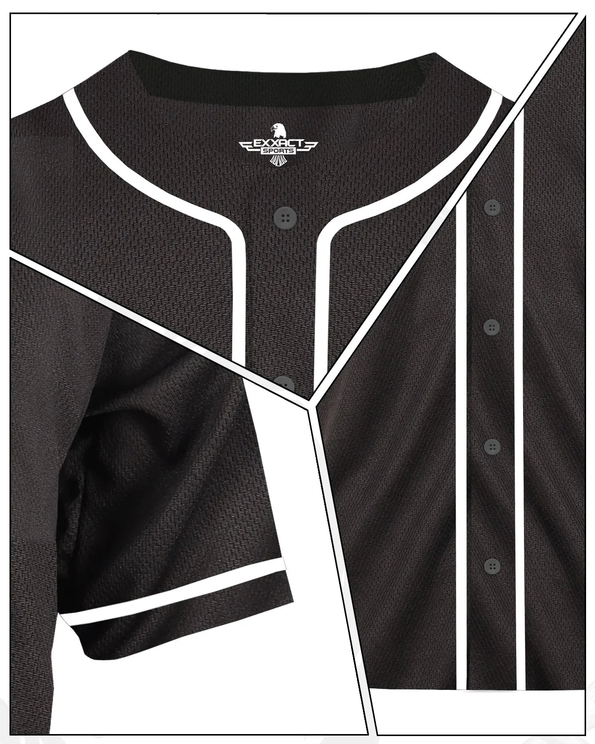 Baseball Jersey for Men and Women, Button Down Plain Jersey (Black)