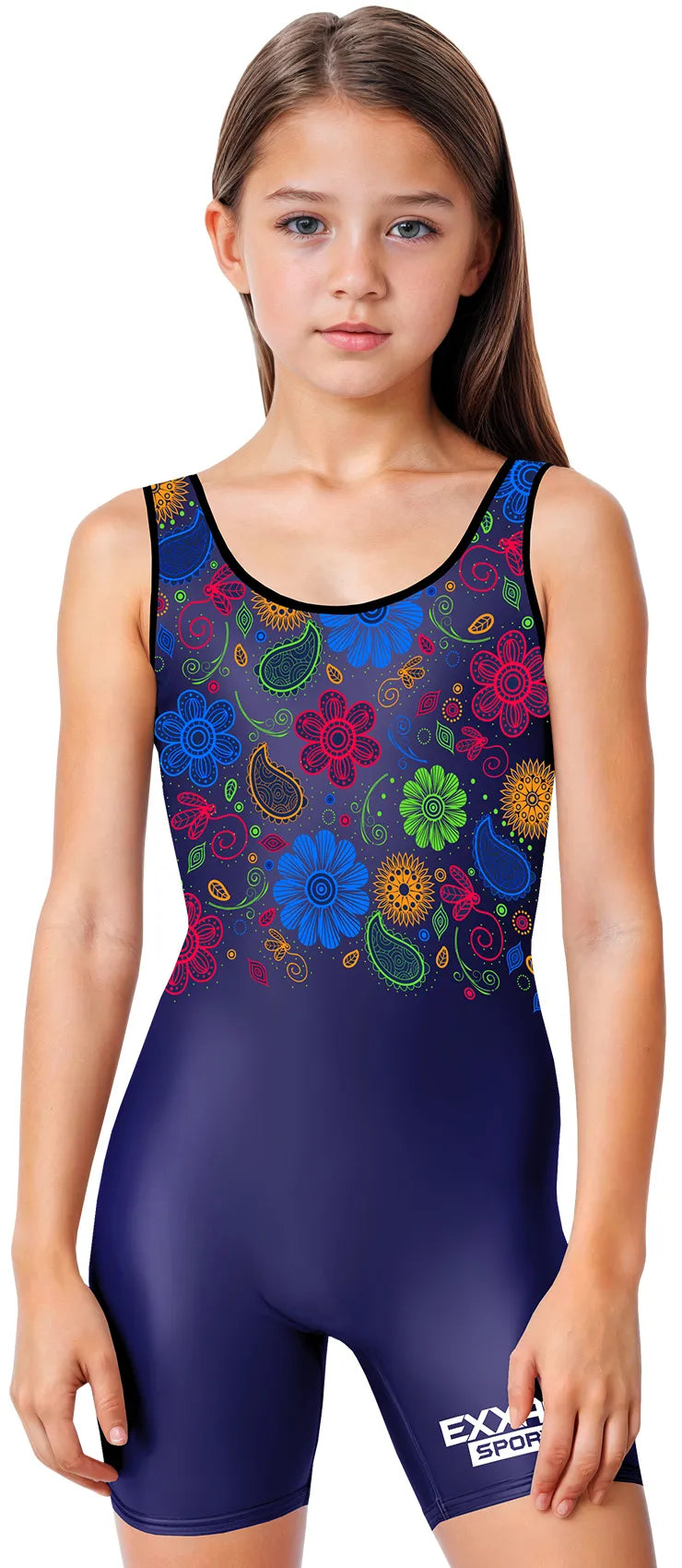 Sublimated Girl's Wrestling Singlets, High-Cut Female Singlets (Paisley Flower)
