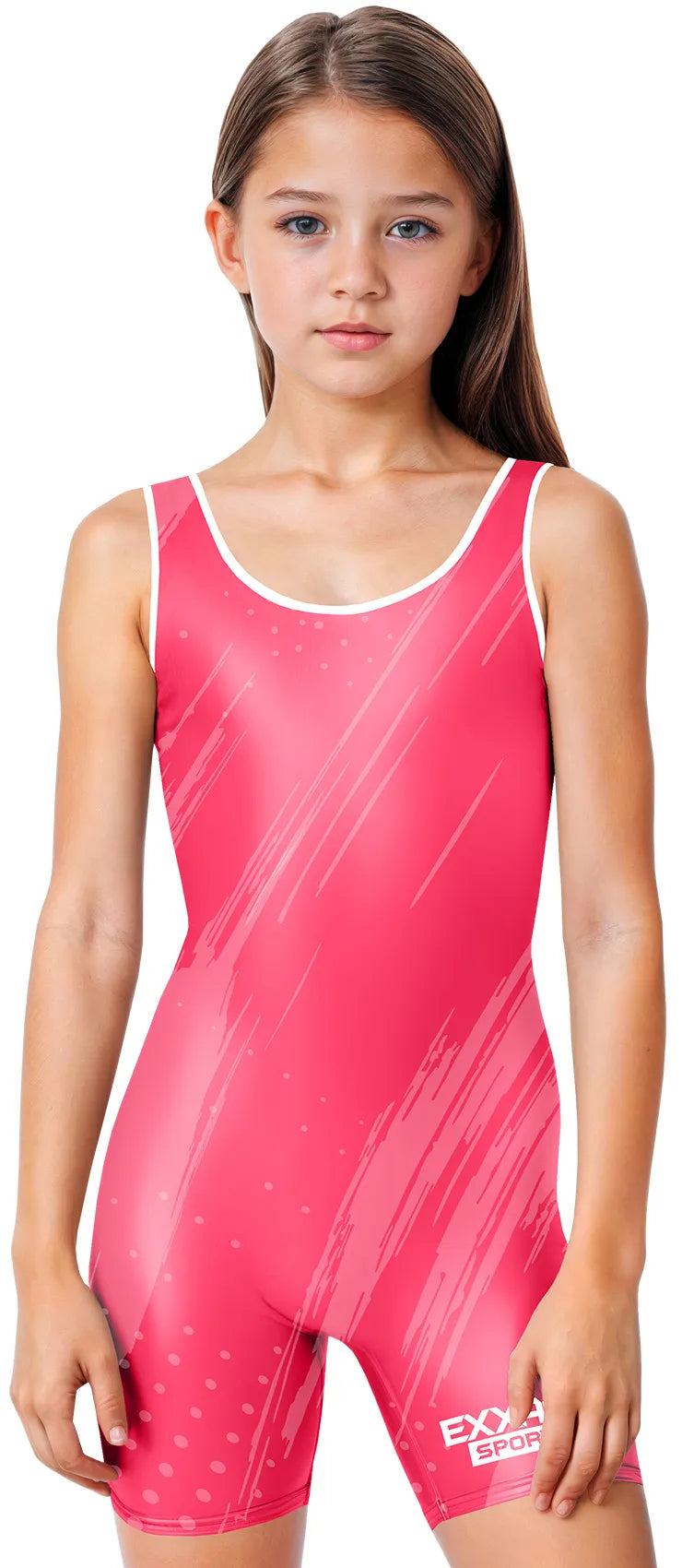 Sublimated Girl's Wrestling Singlets, High-Cut Female Singlets (Pink)
