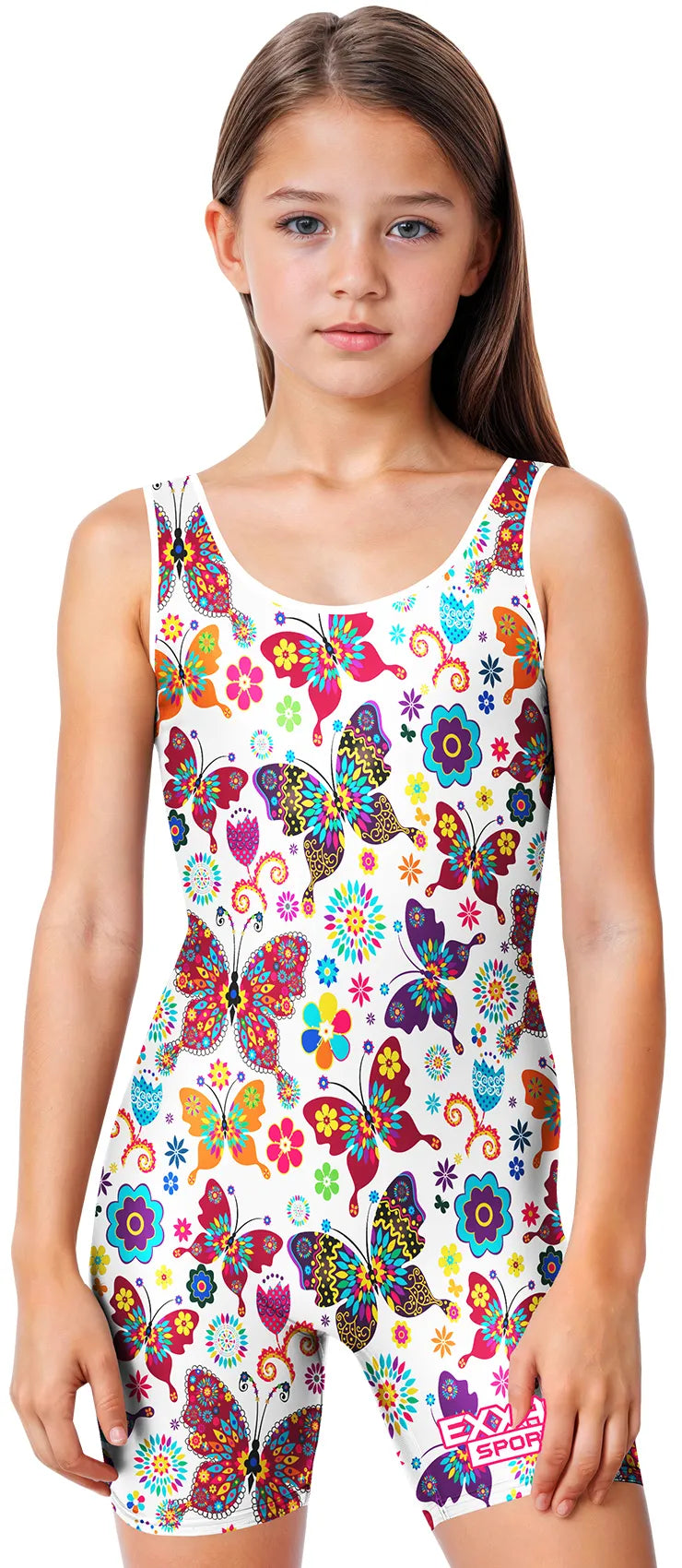 Sublimated Girl's Wrestling Singlets, High-Cut Female Singlets (White Butterfly)