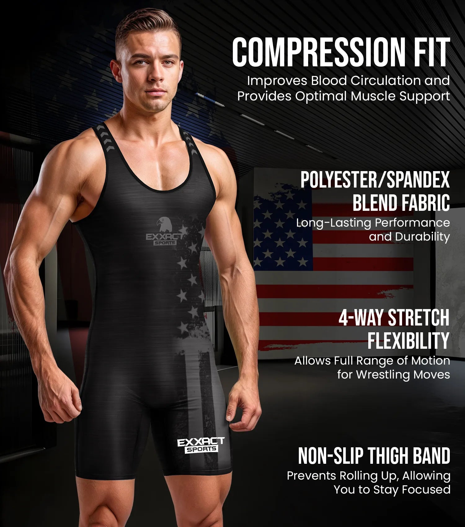 Men's Patriot Wrestling Singlets Black (Adult)