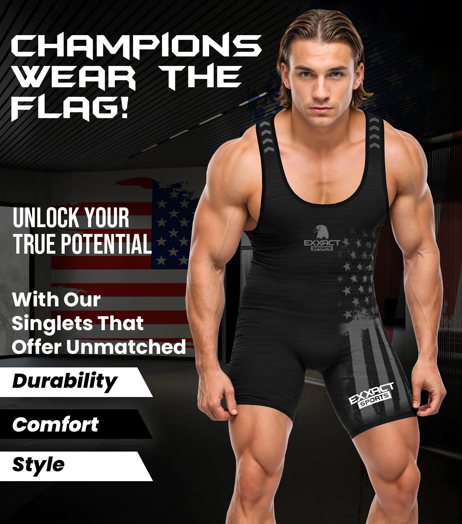 Men's Patriot Wrestling Singlets Black (Adult)