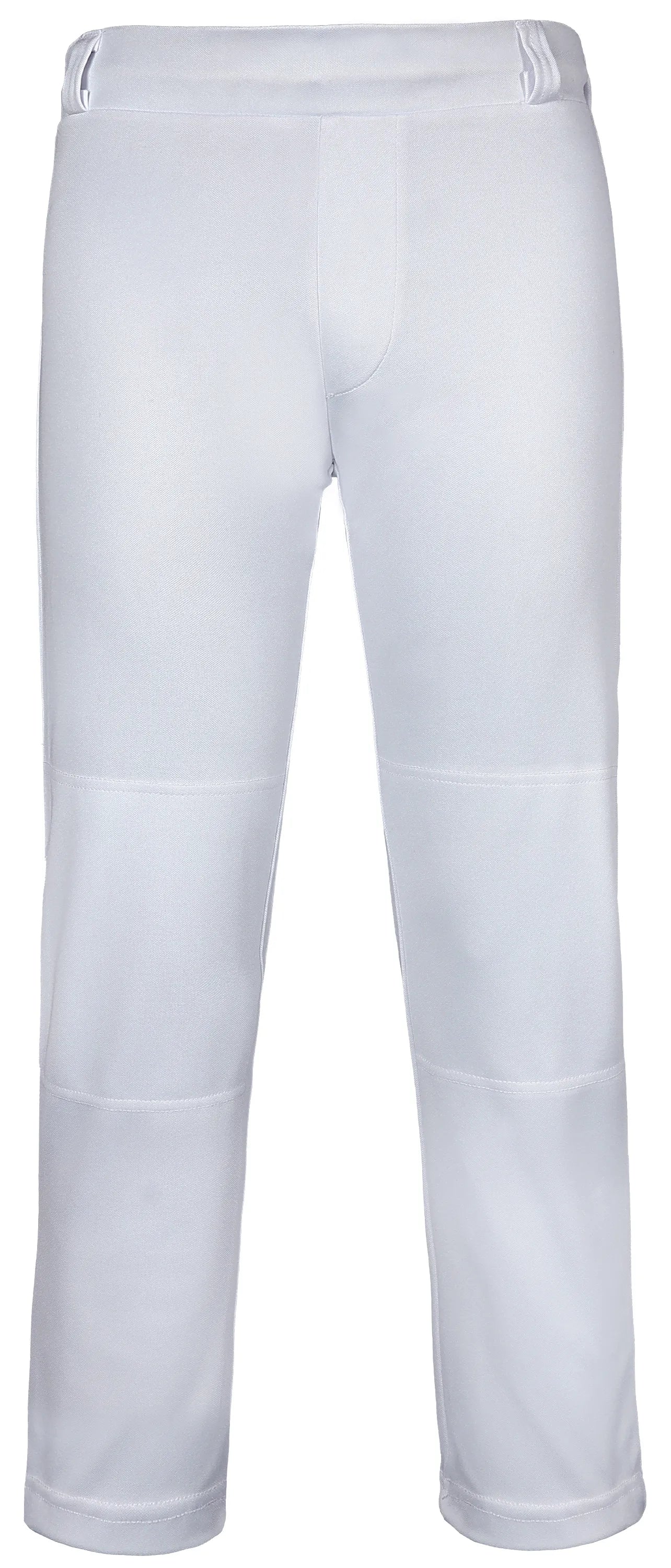 Pull-Up Boys Baseball Pants with Adjustable Drawstring, Full Length & Open Bottom (White)