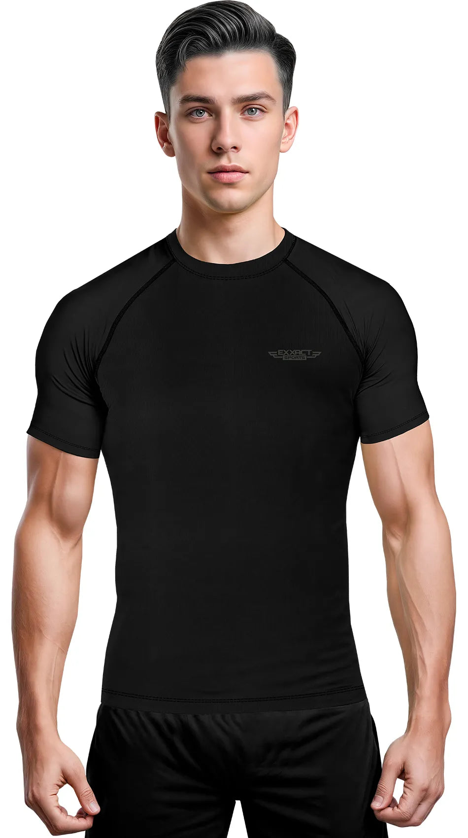 Men's Black BJJ Rash Guard Short Sleeve | Exxact Sports Men's Black BJJ Rash Guard Short Sleeve | Exxact Sports