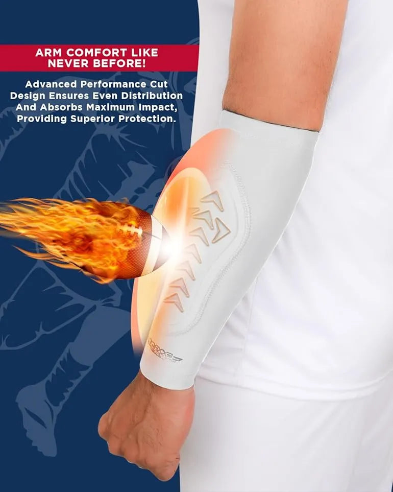 Forearm Padded Compression Sleeve For Football, Baseball (1 Pair) White