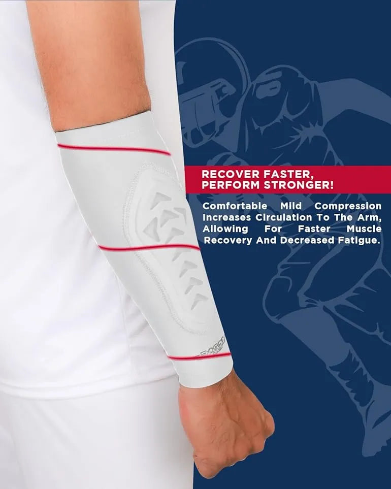 Forearm Padded Compression Sleeve For Football, Baseball (1 Pair) White