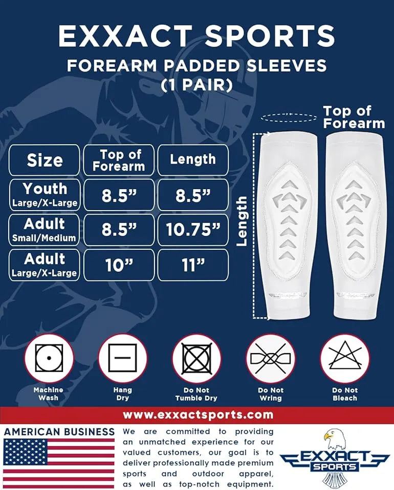 Forearm Padded Compression Sleeve For Football, Baseball (1 Pair) White