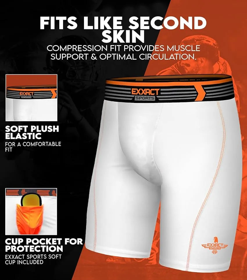 Men's compression shorts with soft athletic cup White (adult)