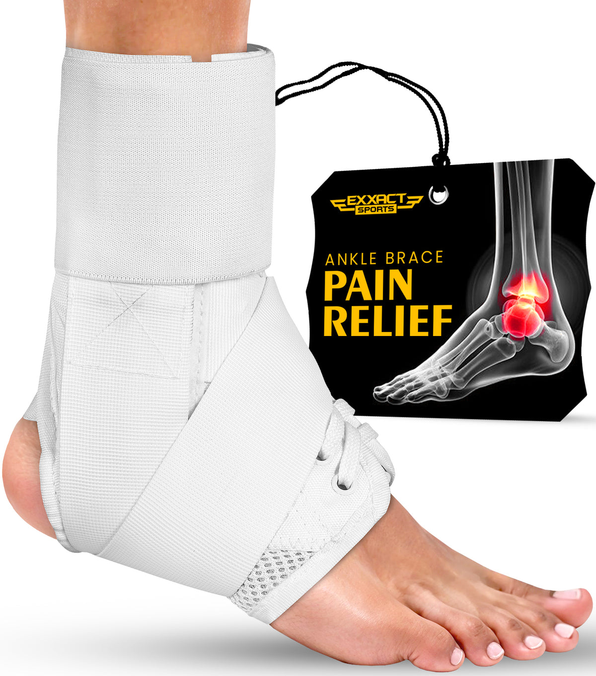 Adjustable Lace-Up Ankle Brace for Support, Stability, Running, Men & Women (White)