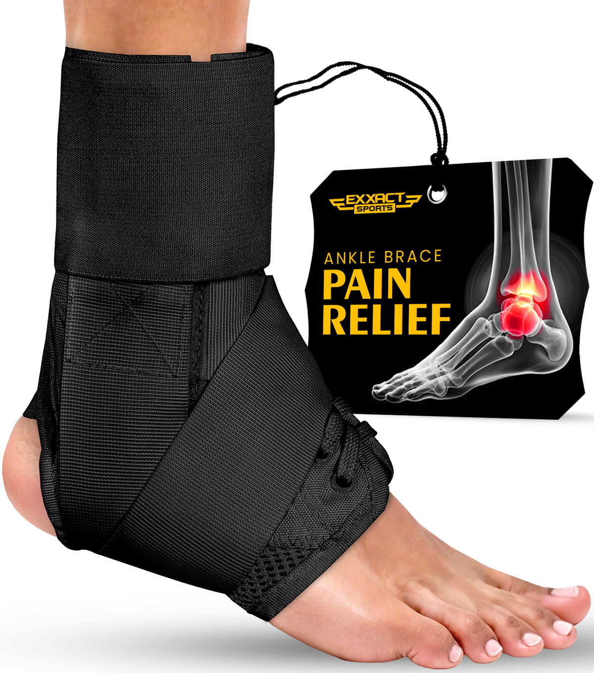 Adjustable Lace-Up Ankle Brace for Support, Stability, Running, Men & Women (Black)