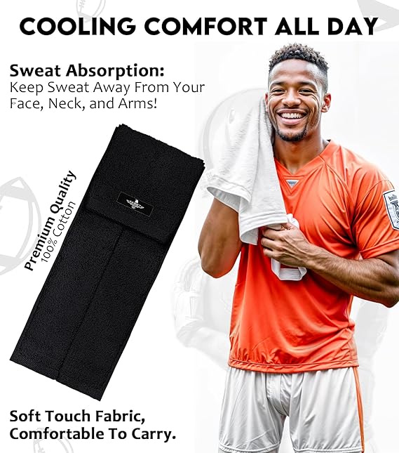 Football Towel with Hook & Loop Fastener, to Clean Hands, Visor and Gloves