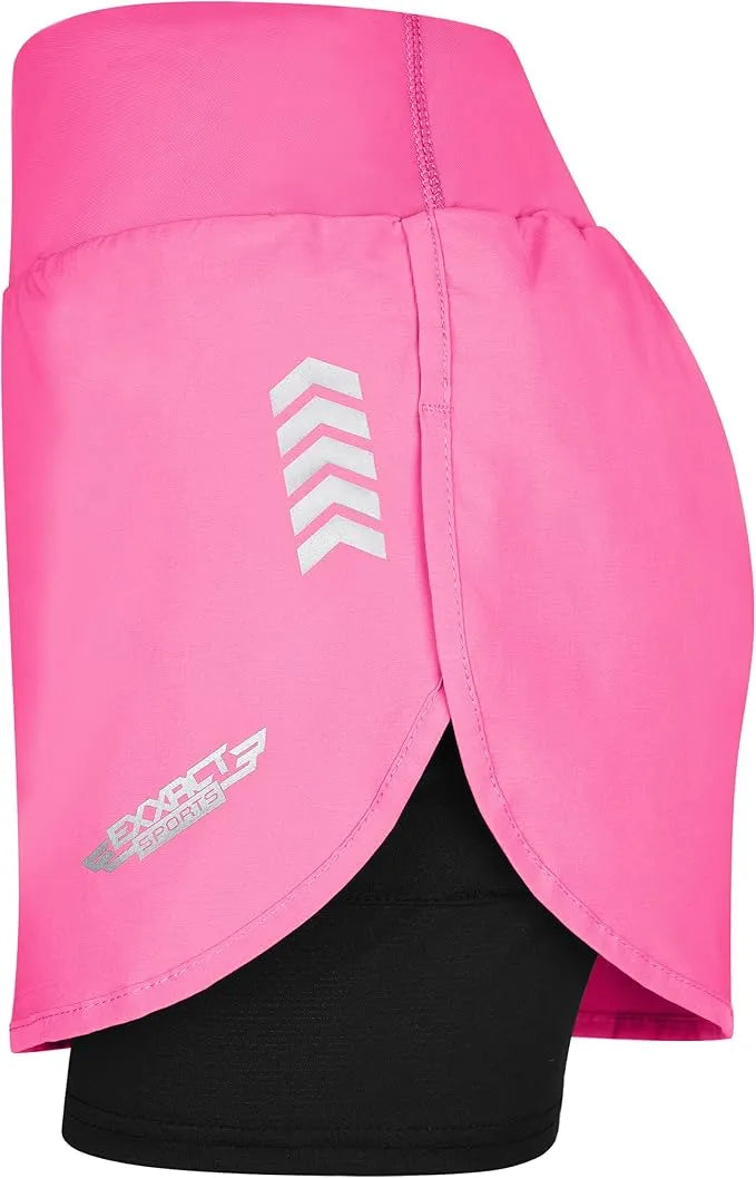 Women's  2 in 1 Athletic Shorts with Compression Liner Pink