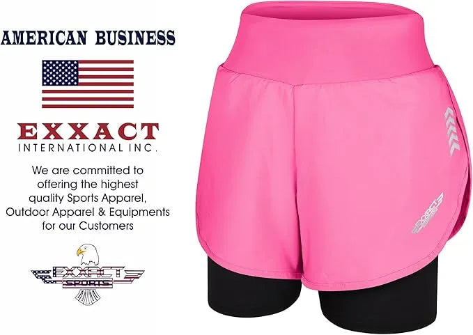 Women's  2 in 1 Athletic Shorts with Compression Liner Pink