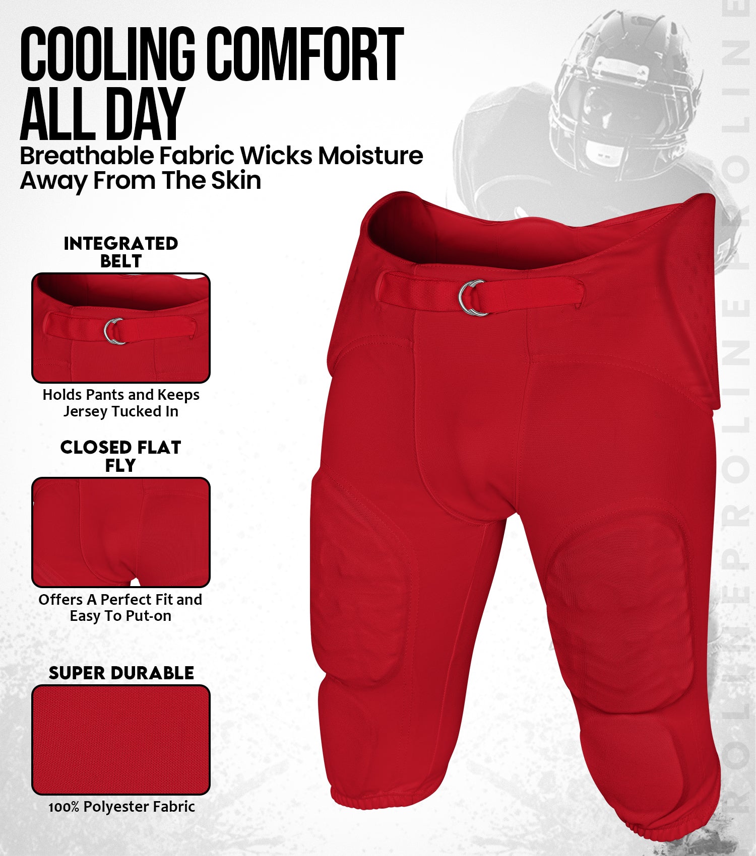 Proline Men Integrated Football Pants with 7 Flex Pads Red (Adult)