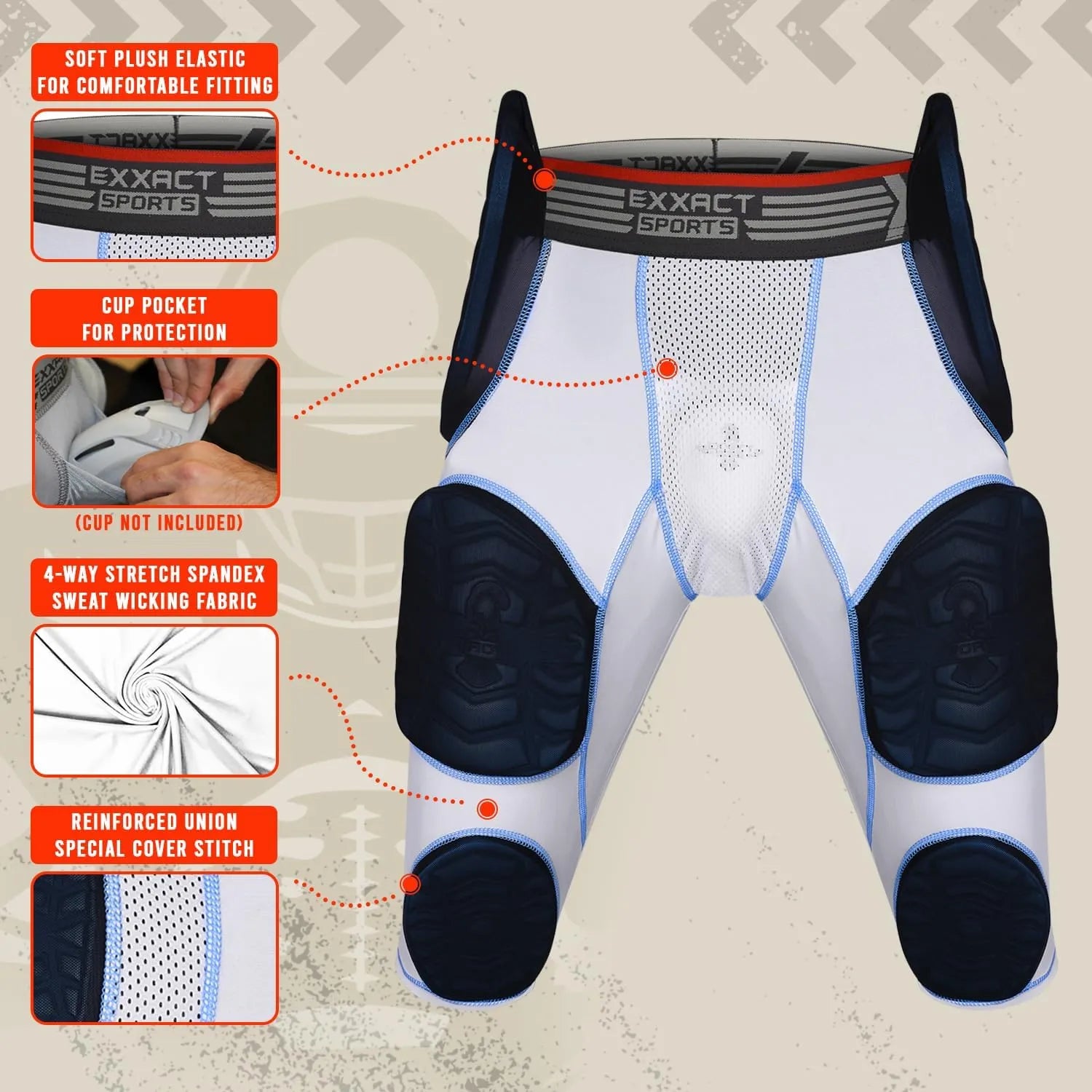 Combat 7 Pads Men's Football Girdle with Cup Pocket White Combat Plus (Adult)