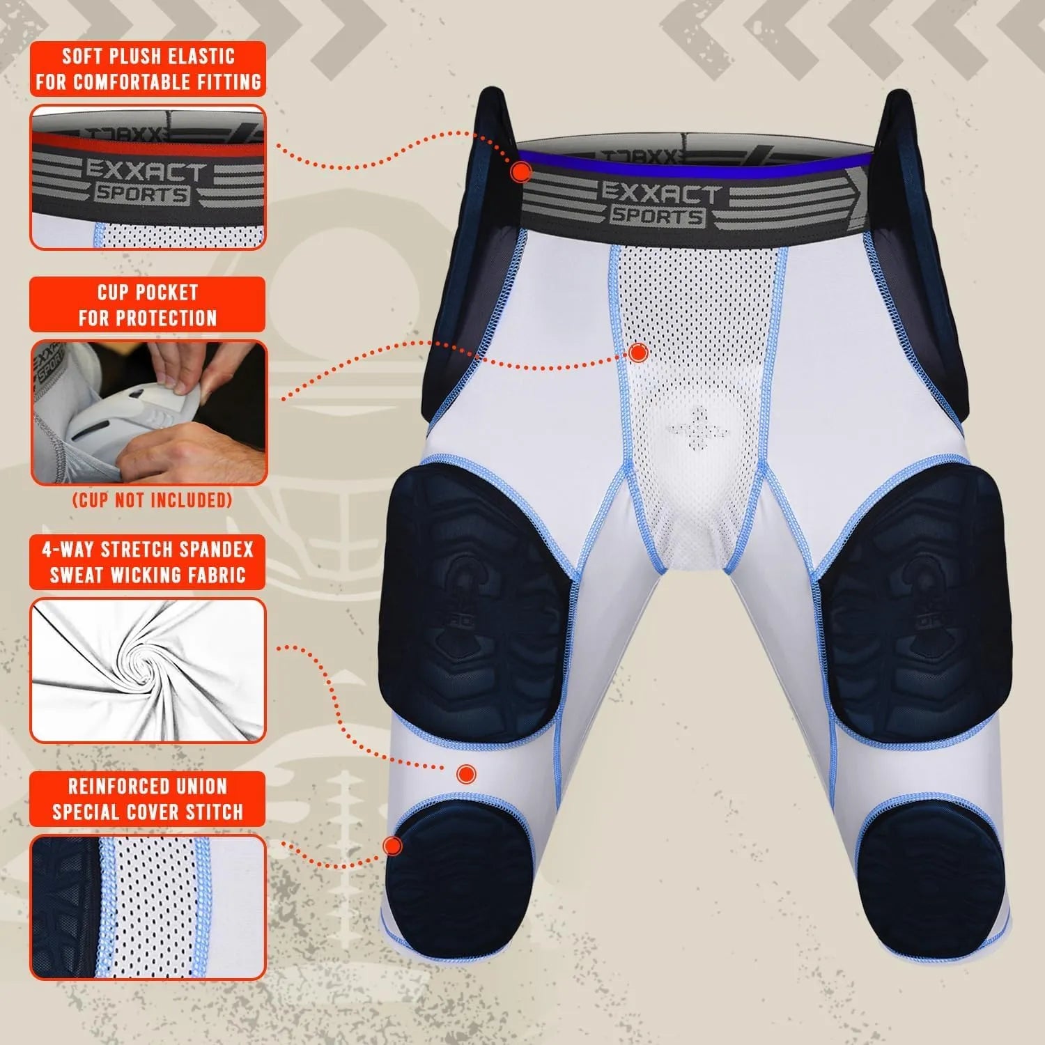 Combat 7 Pads Boys Football Girdle with Cup Pocket White Combat Plus (Youth)