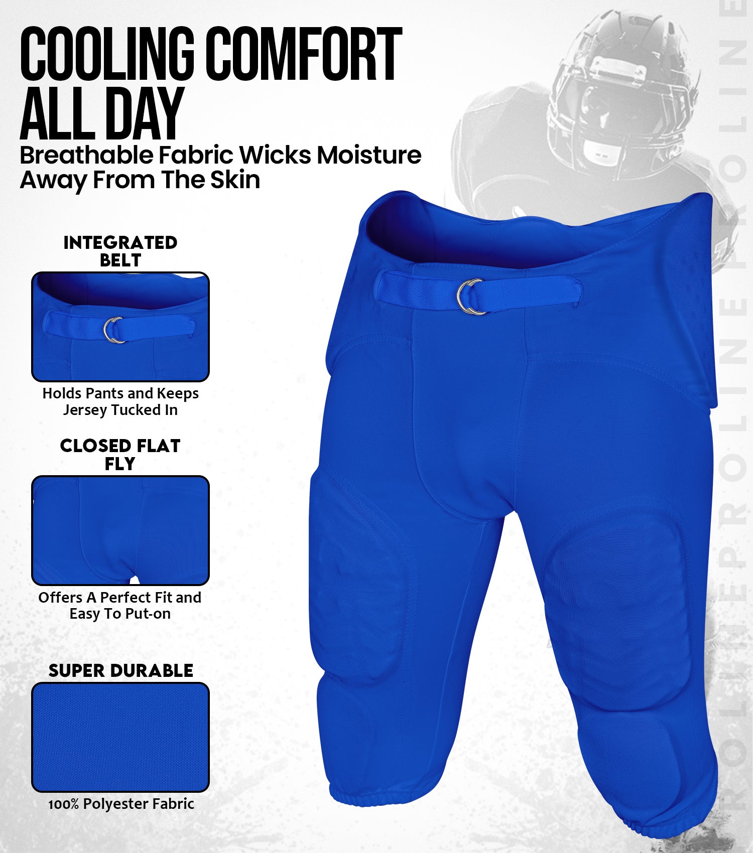 Proline Men Integrated Football Pants with 7 Flex Pads Royal Blue (Adult)