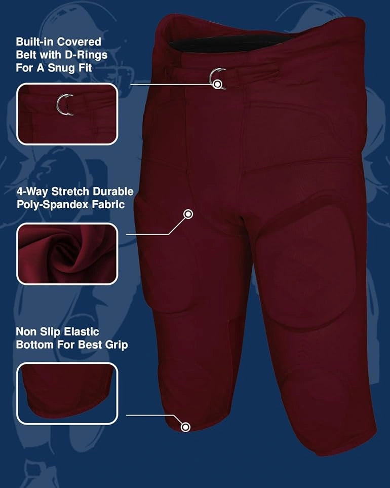 Integrated Football Pant Men's Gladiator with Pads Maroon (Adult)