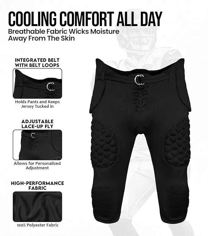 Rebel Boys Integrated Football Pants with Built-in Pads Black (Youth)