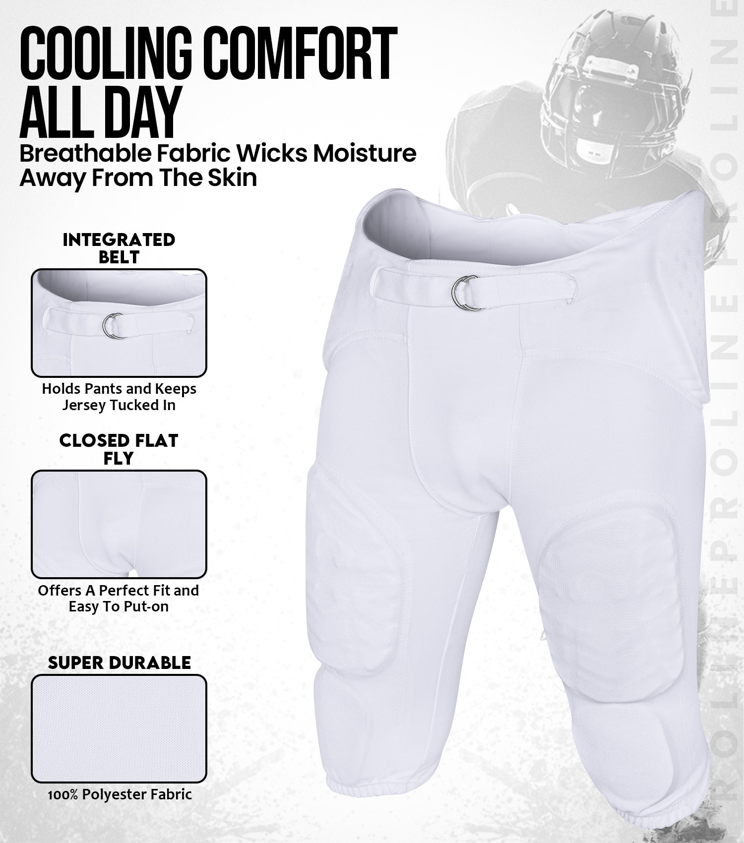 Proline Men Integrated Football Pants with 7 Flex Pads White (Adult)