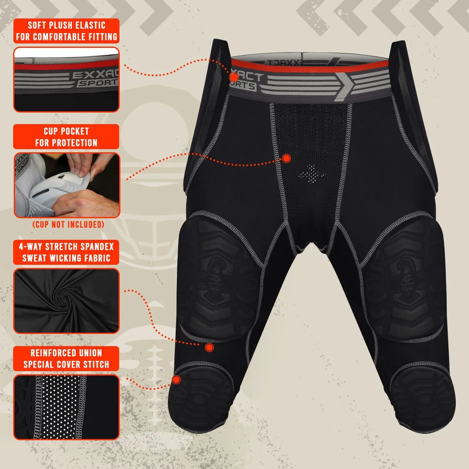 Combat 7 Pads Men's Football Girdle with Cup Pocket Black Combat Plus (Adult)