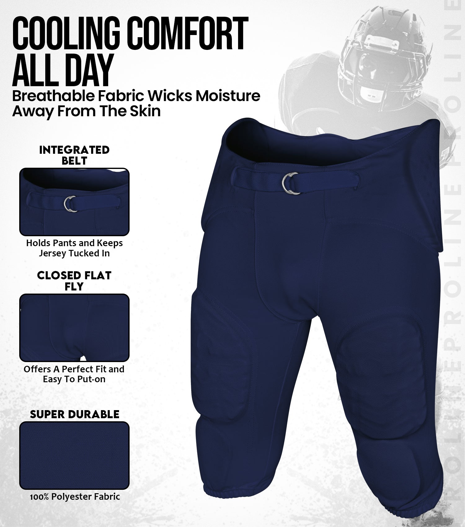 Proline Boys Integrated Football Pants with 7 Flex Pads Navy (Youth)