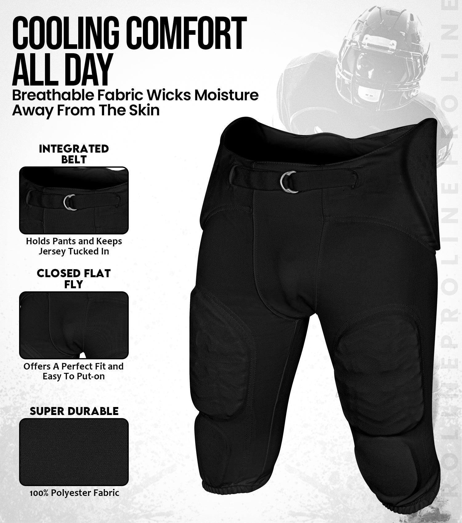 Proline Men Integrated Football Pants with 7 Flex Pads Black (Adult)