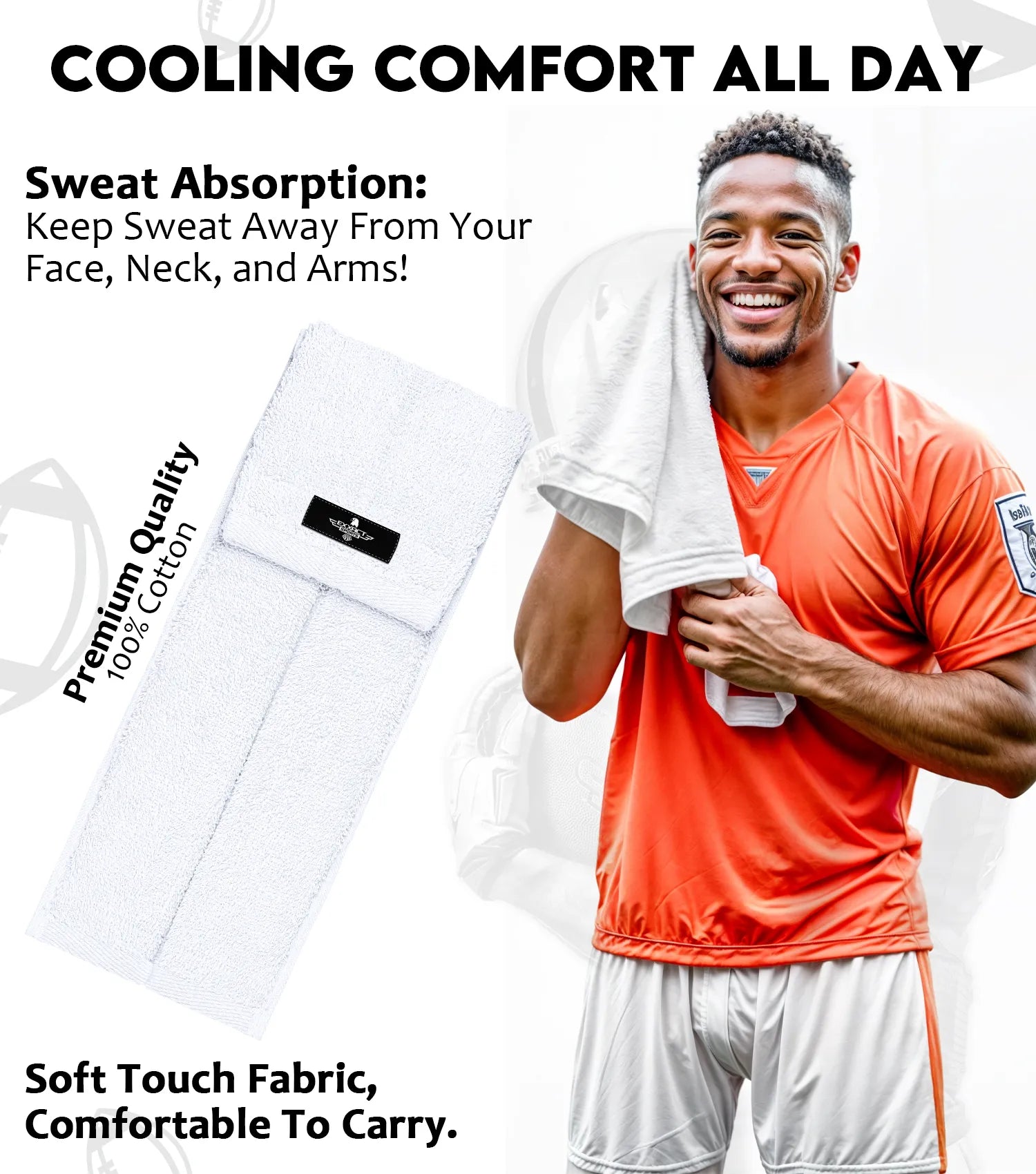 Football Towel with Hook & Loop Fastener, to Clean Hands, Visor and Gloves