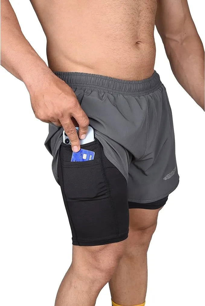 2 in 1 Shorts Men - Athletic Shorts with Compression Liner Charcoal - Exxact Sports