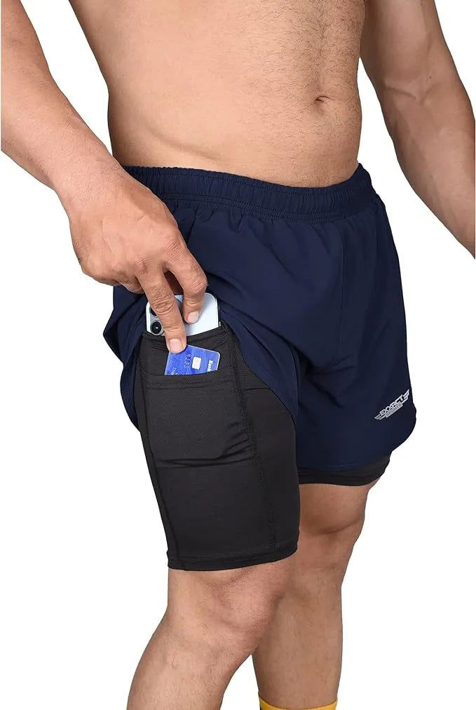 2 in 1 Shorts Men - Athletic Shorts with Compression Liner Navy - Exxact Sports