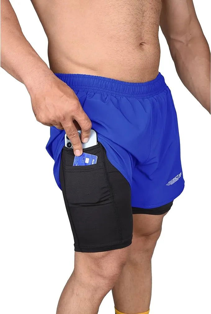 2 in 1 Shorts Men - Athletic Shorts with Compression Liner Royal Blue - Exxact Sports