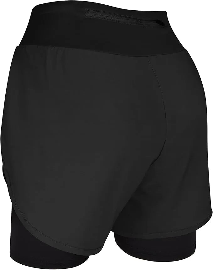 Women's  2 in 1 Athletic Shorts with Compression Liner Black