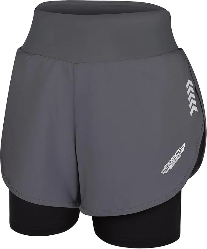 Women's  2 in 1 Athletic Shorts with Compression Liner Charcoal