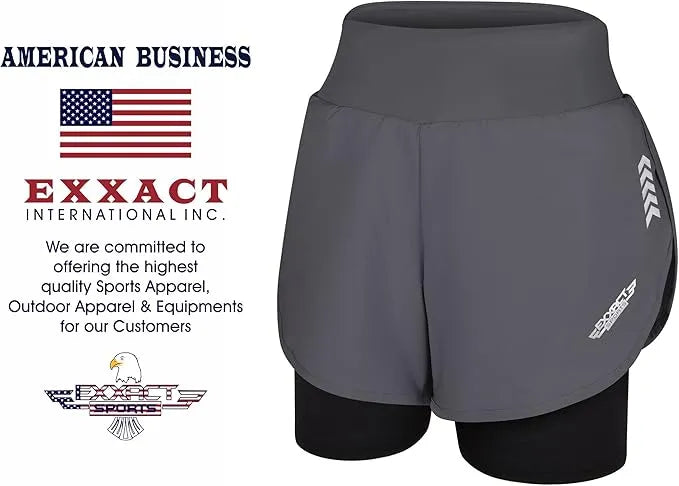 Women's  2 in 1 Athletic Shorts with Compression Liner Charcoal