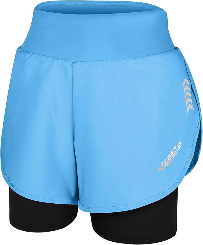 2 in 1 Shorts Women - Athletic Shorts with Spandex Underneath Columbia Blue - Exxact Sports