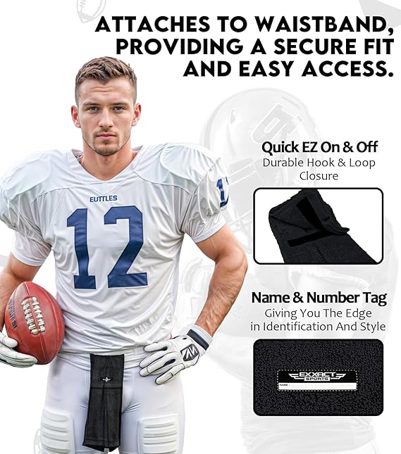 Football Towel with Hook & Loop Fastener, to Clean Hands, Visor and Gloves