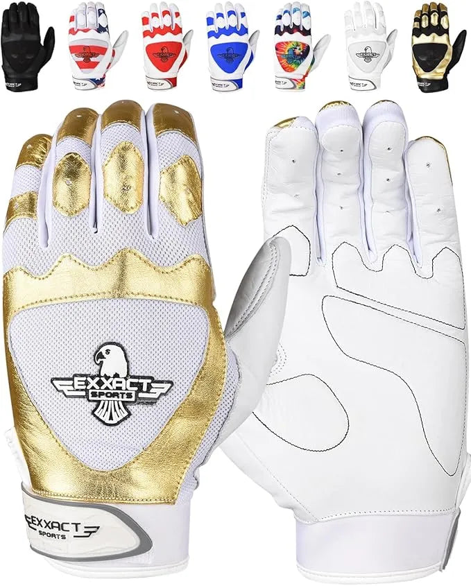 Padded Baseball Batting Gloves for Men & Women White & Gold