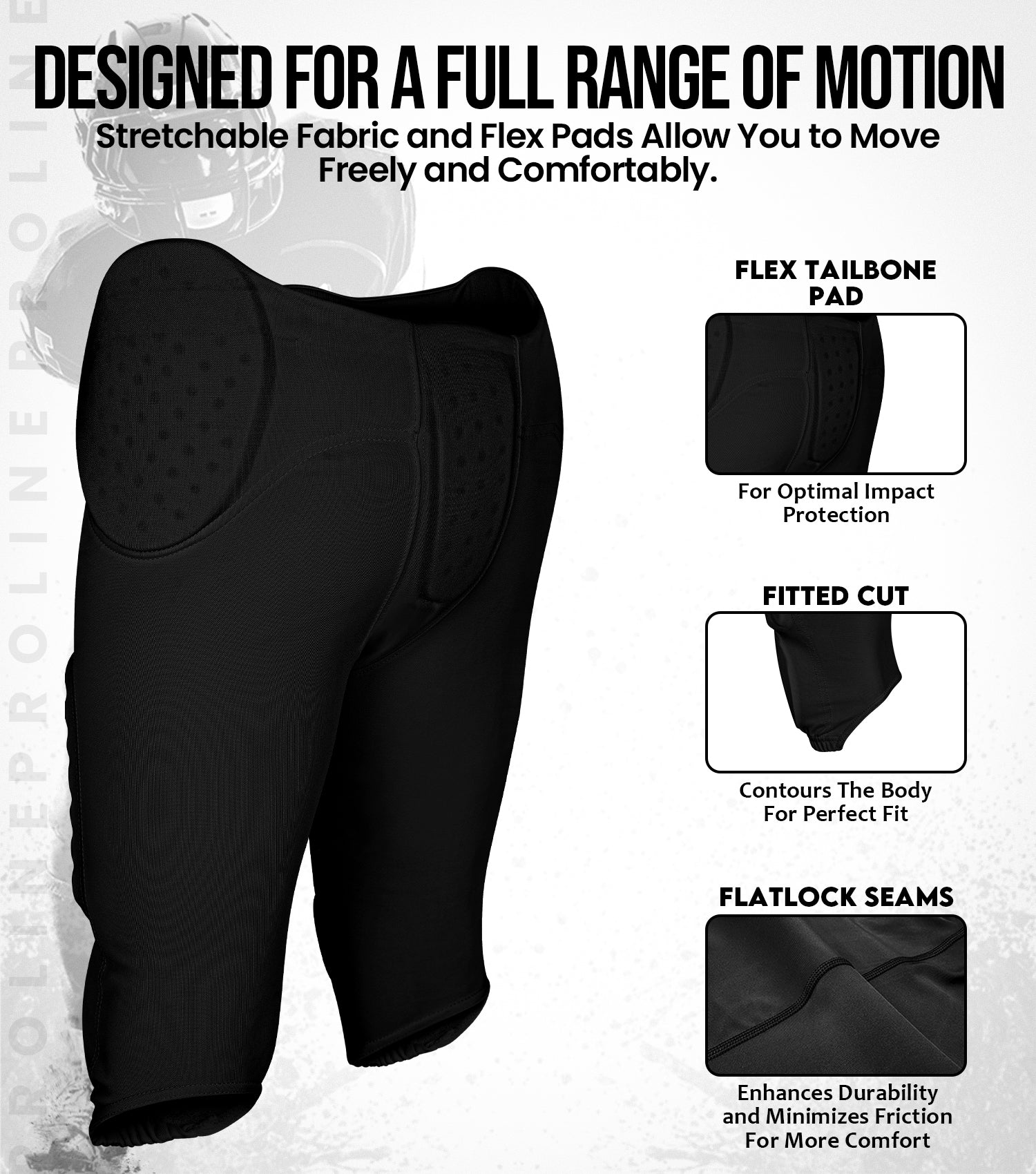 Proline Men Integrated Football Pants with 7 Flex Pads Black (Adult)