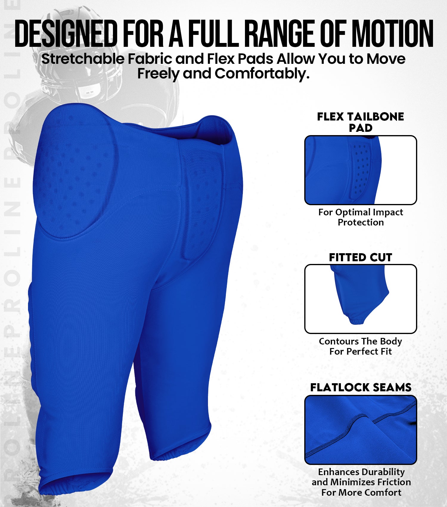 Proline Men Integrated Football Pants with 7 Flex Pads Royal Blue (Adult)