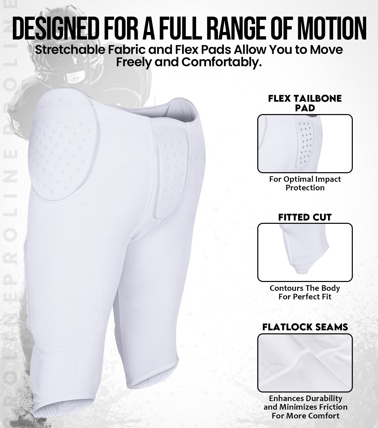 Proline Men Integrated Football Pants with 7 Flex Pads White (Adult)