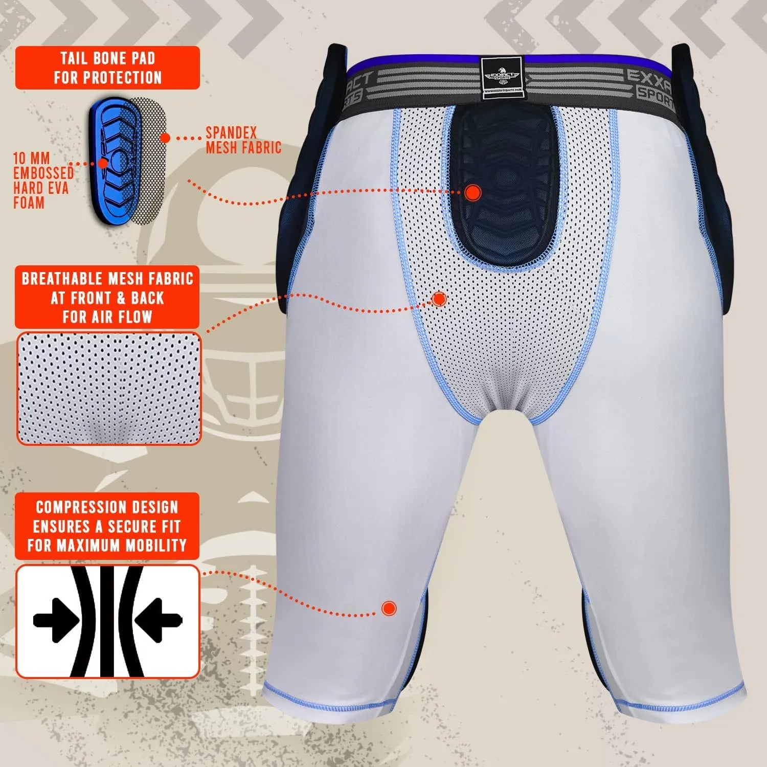Combat 7 Pads Boys Football Girdle with Cup Pocket White Combat Plus (Youth)