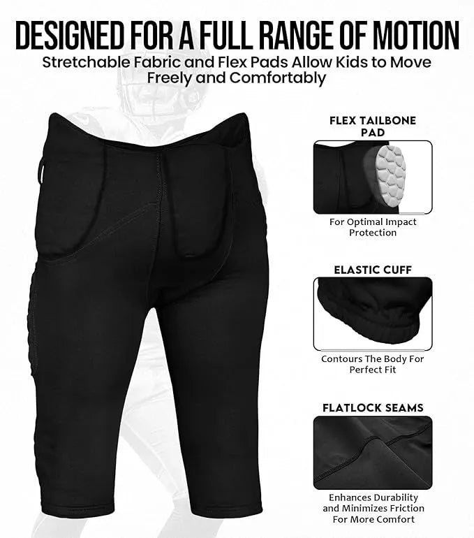 Rebel Boys Integrated Football Pants with Built-in Pads Black (Youth)