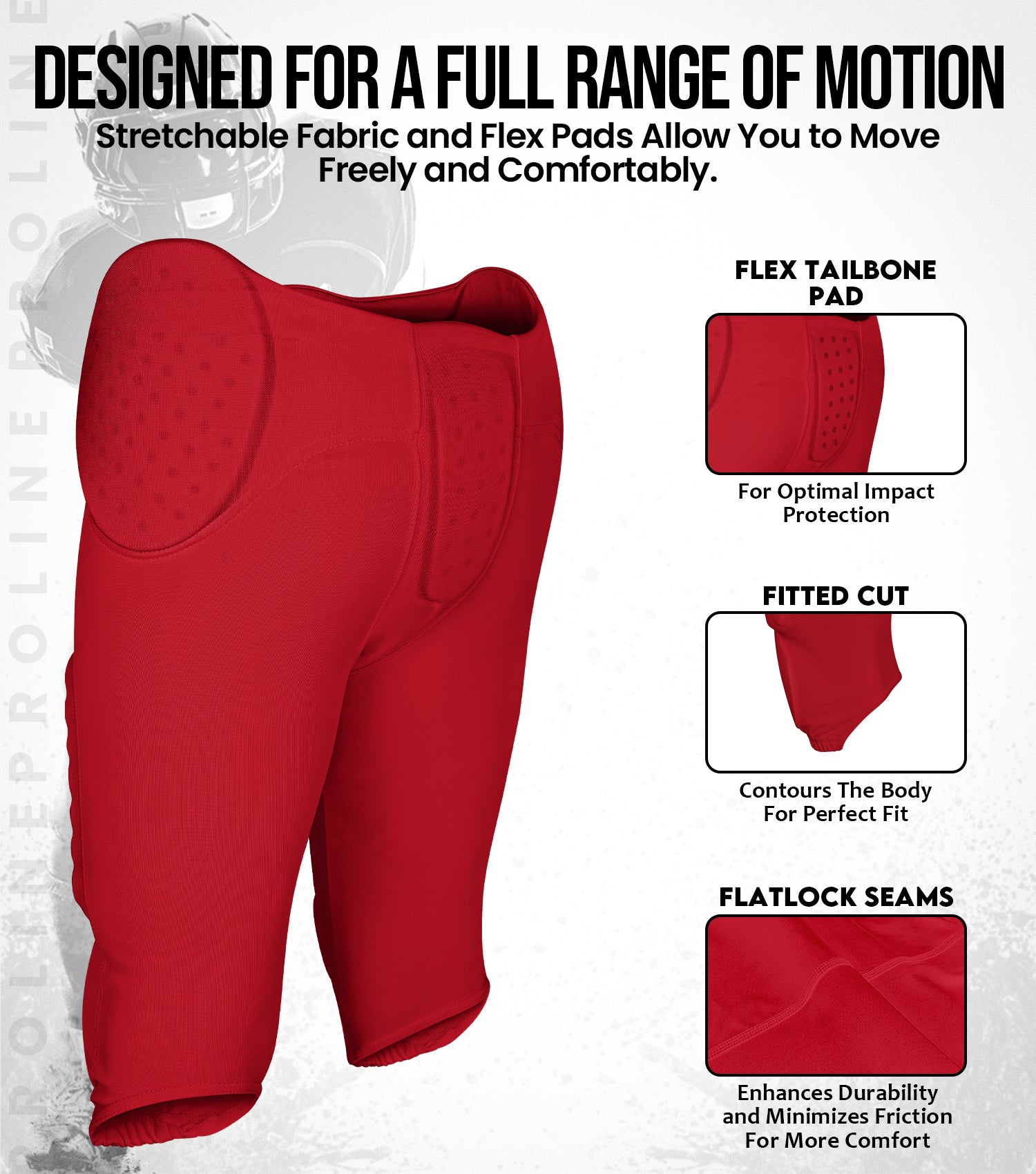 Proline Men Integrated Football Pants with 7 Flex Pads Red (Adult)