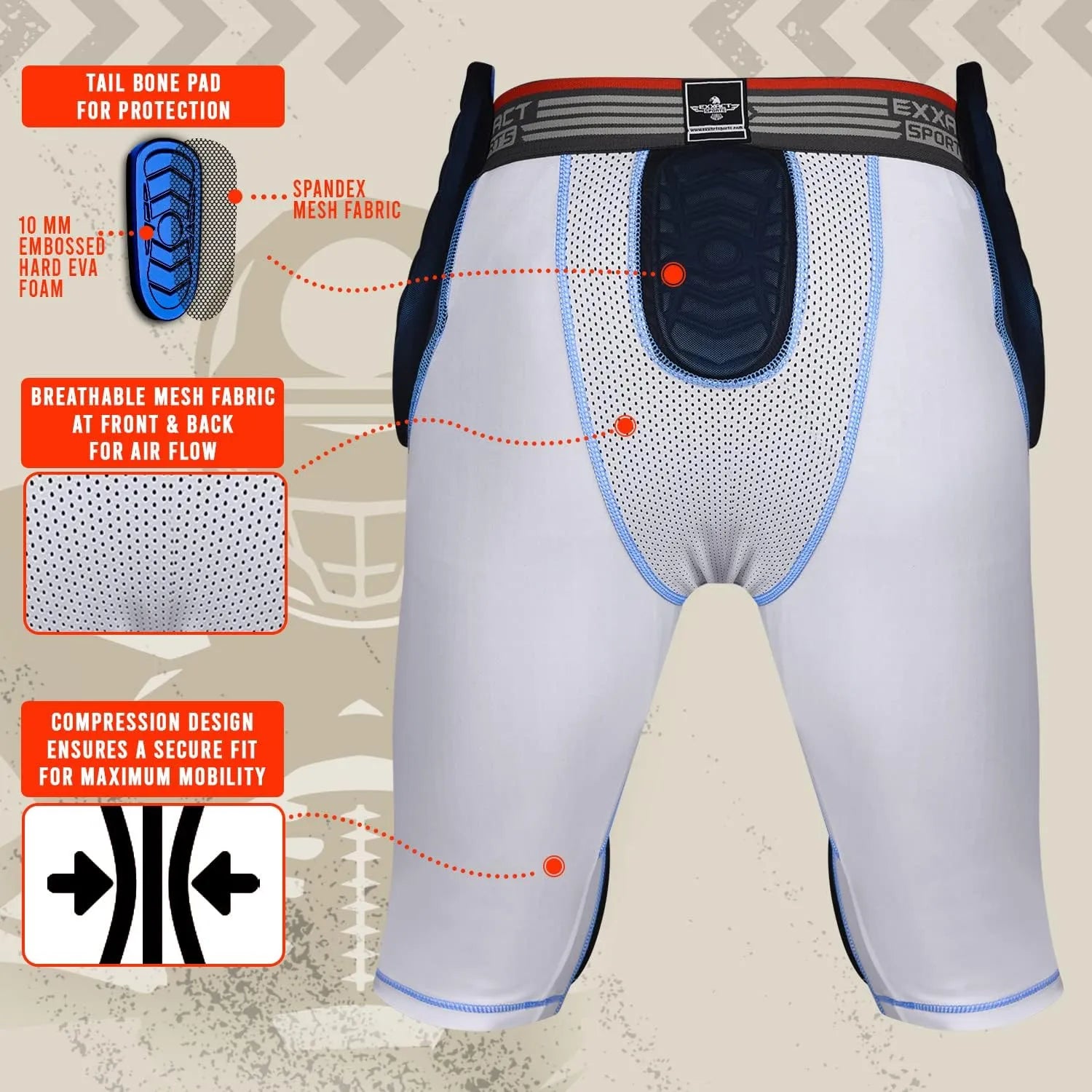 Combat 7 Pads Men's Football Girdle with Cup Pocket White Combat Plus (Adult)