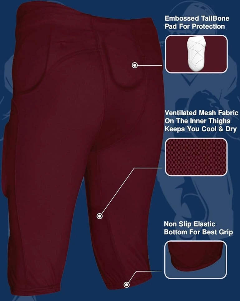 Integrated Football Pant Men's Gladiator with Pads Maroon (Adult)