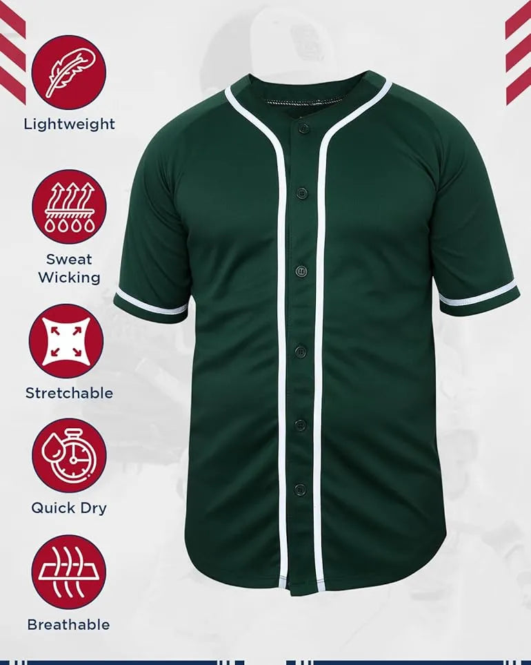 Baseball Jersey Button Down Plain Men, Women Dark Green(Adult)