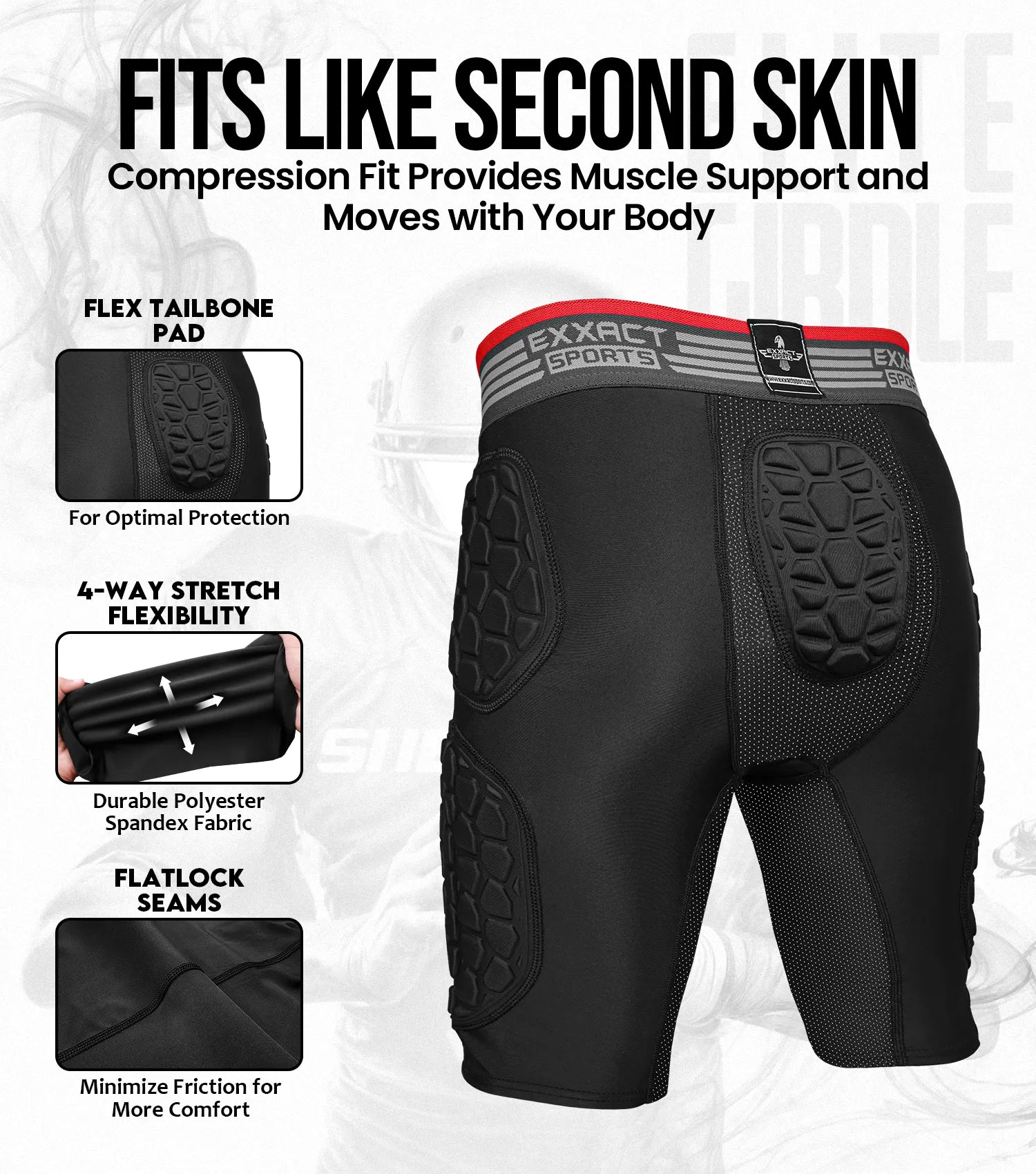 Elite 5-Pad Men Football Girdle with Cup Pocket Black (Adult)