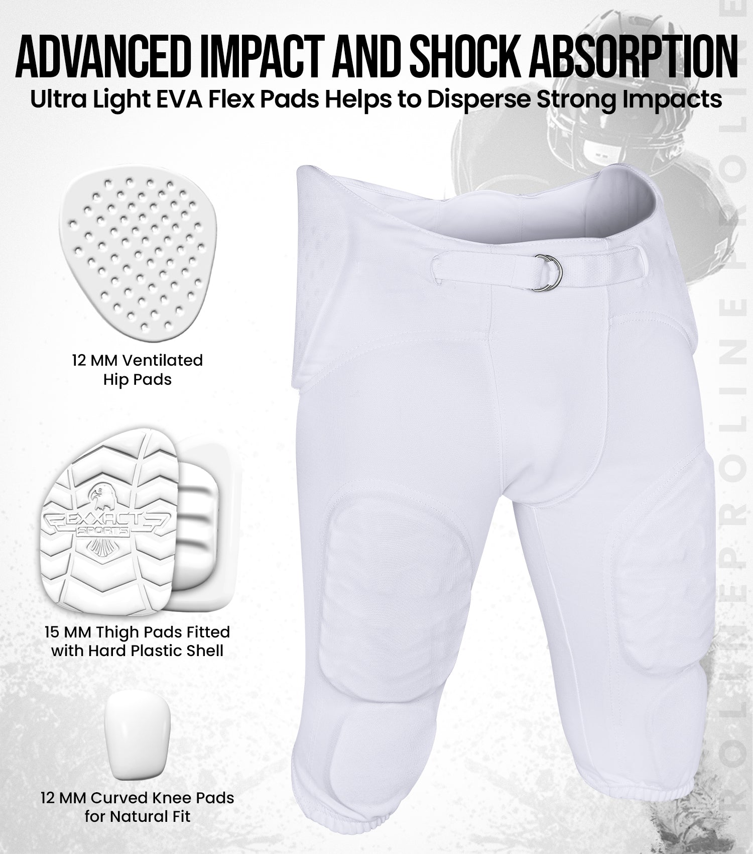 Proline Men Integrated Football Pants with 7 Flex Pads White (Adult)